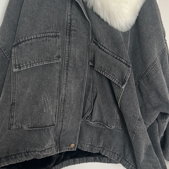 Black jacket with fur sleeve cuffs and neck - Picture 3 of 5